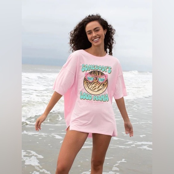 Simply Southern Tops - Simply Southern‎ Somebody’s Loud Mama Smiley Face Short Sleeve Boxy Tee